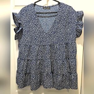 SHEIN Navy/White Peplum Top Size Large